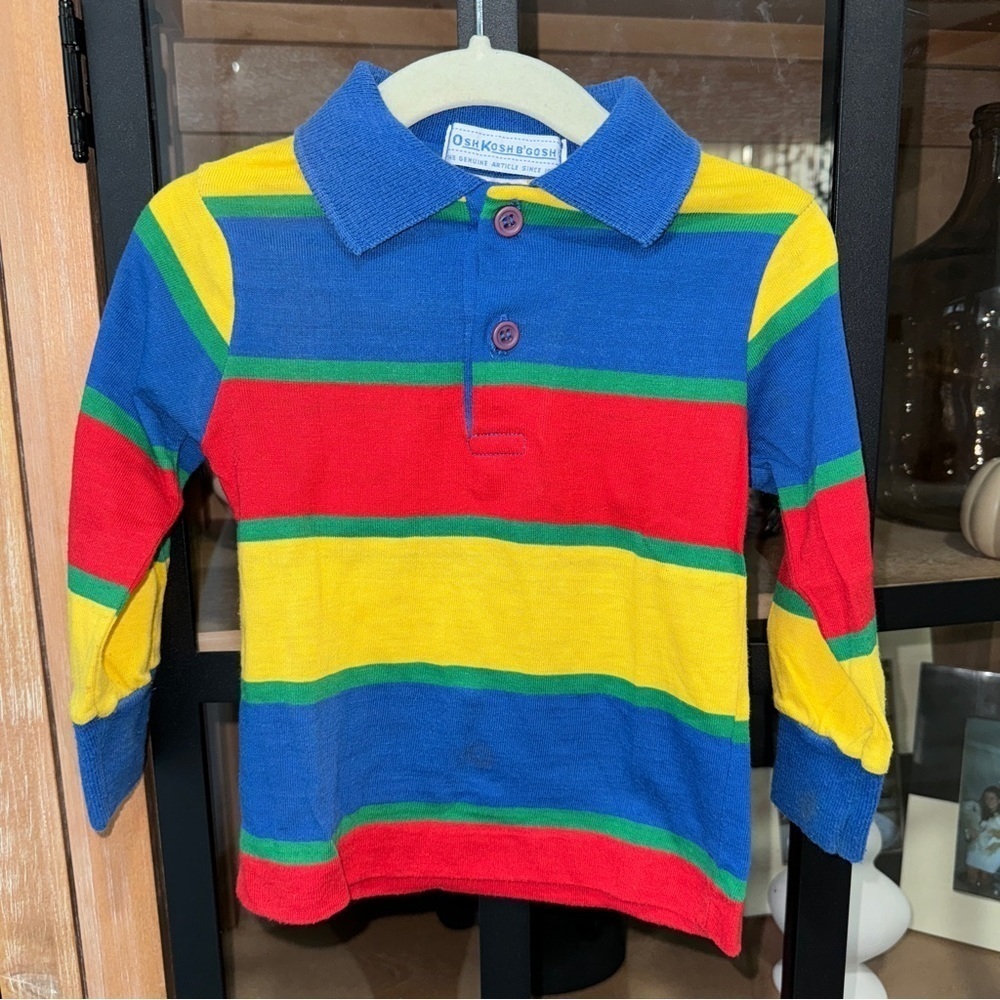 1980s OshKosh B'gosh toddler boys polo rugby Shirt long sleeve colorful stripes - Picture 6 of 6